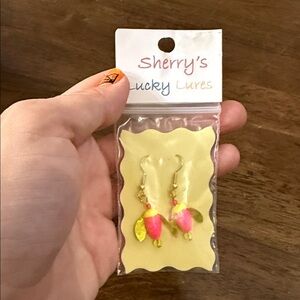 Sherry's Lucky Lures Pink and Yellow Earrings
